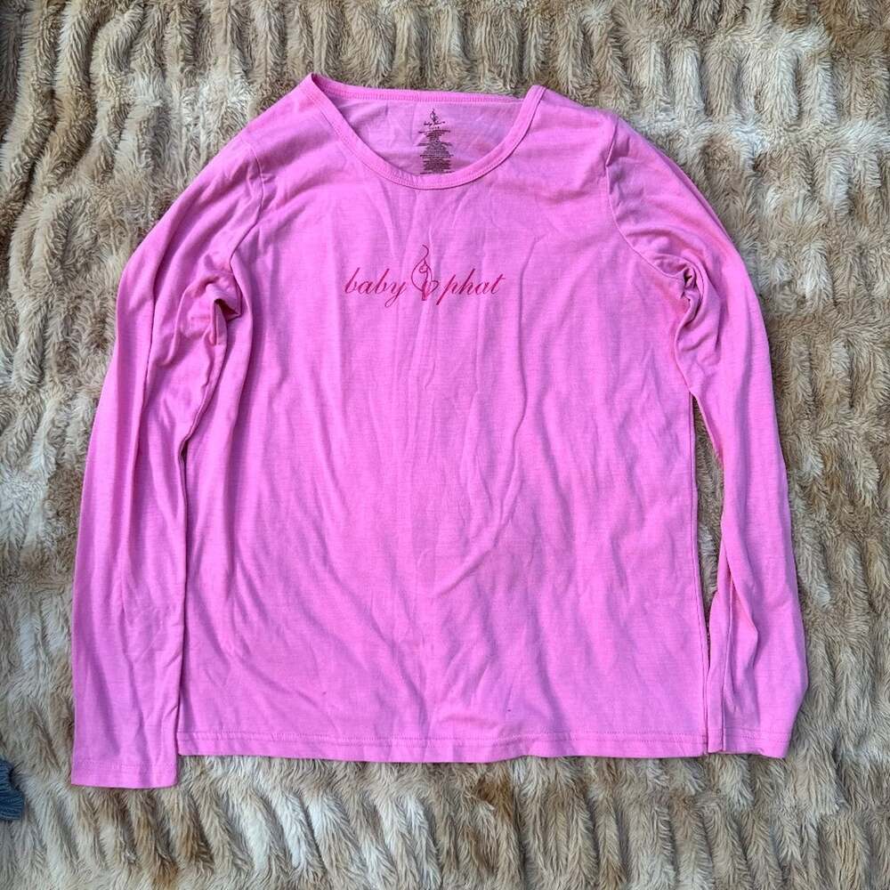 Baby Phat Girls Pink Long Sleeve Top Y2K Logo Tee Size 12/14